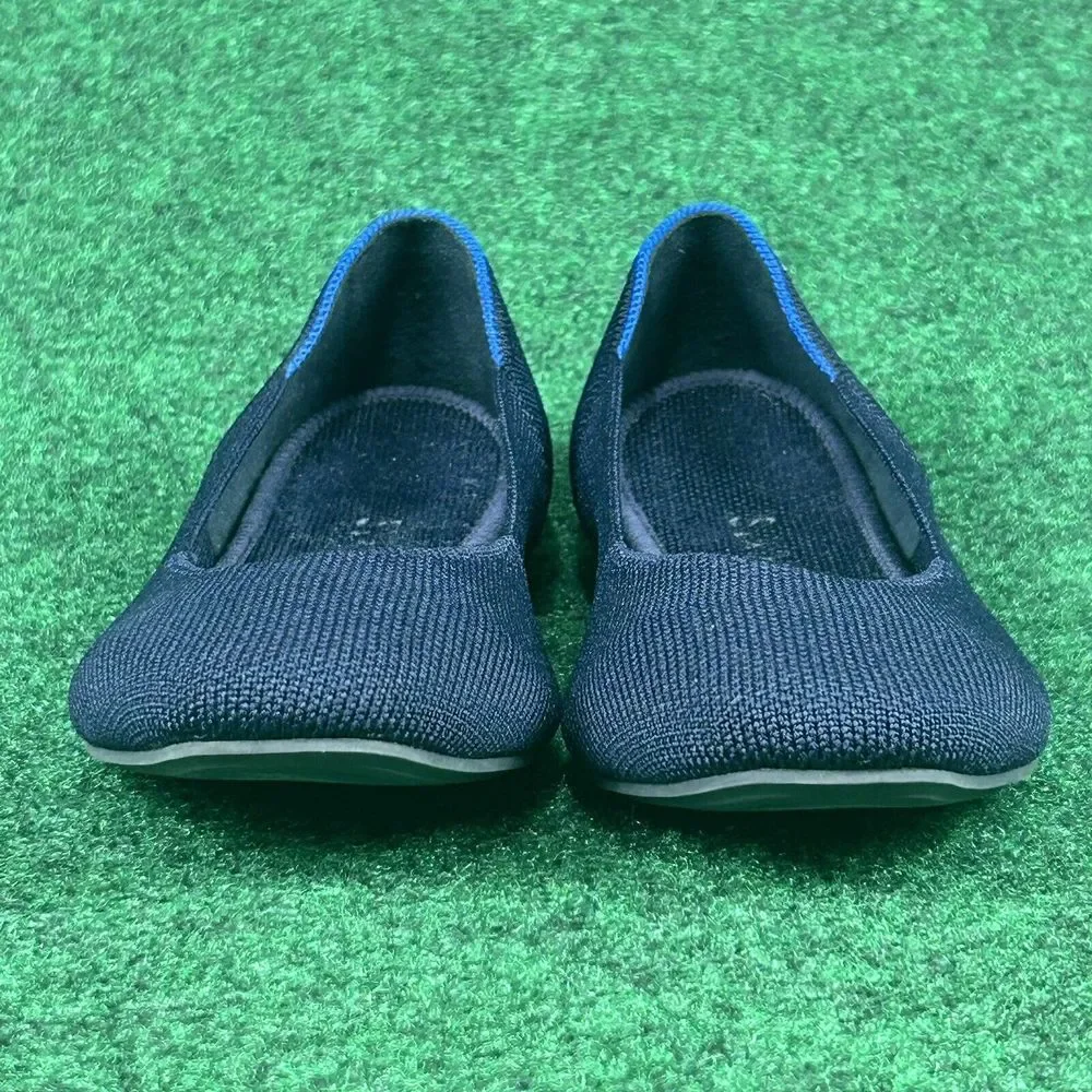 Rothy's The Square Knit Flats Women 7 Navy Blue Ballets Shoe Striped Heel Detail